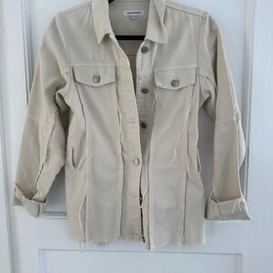 Good American Distressed Cream Denim Jacket